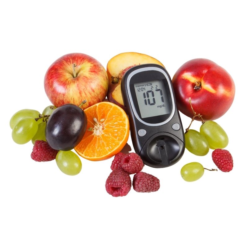 Fruta y glucómetro